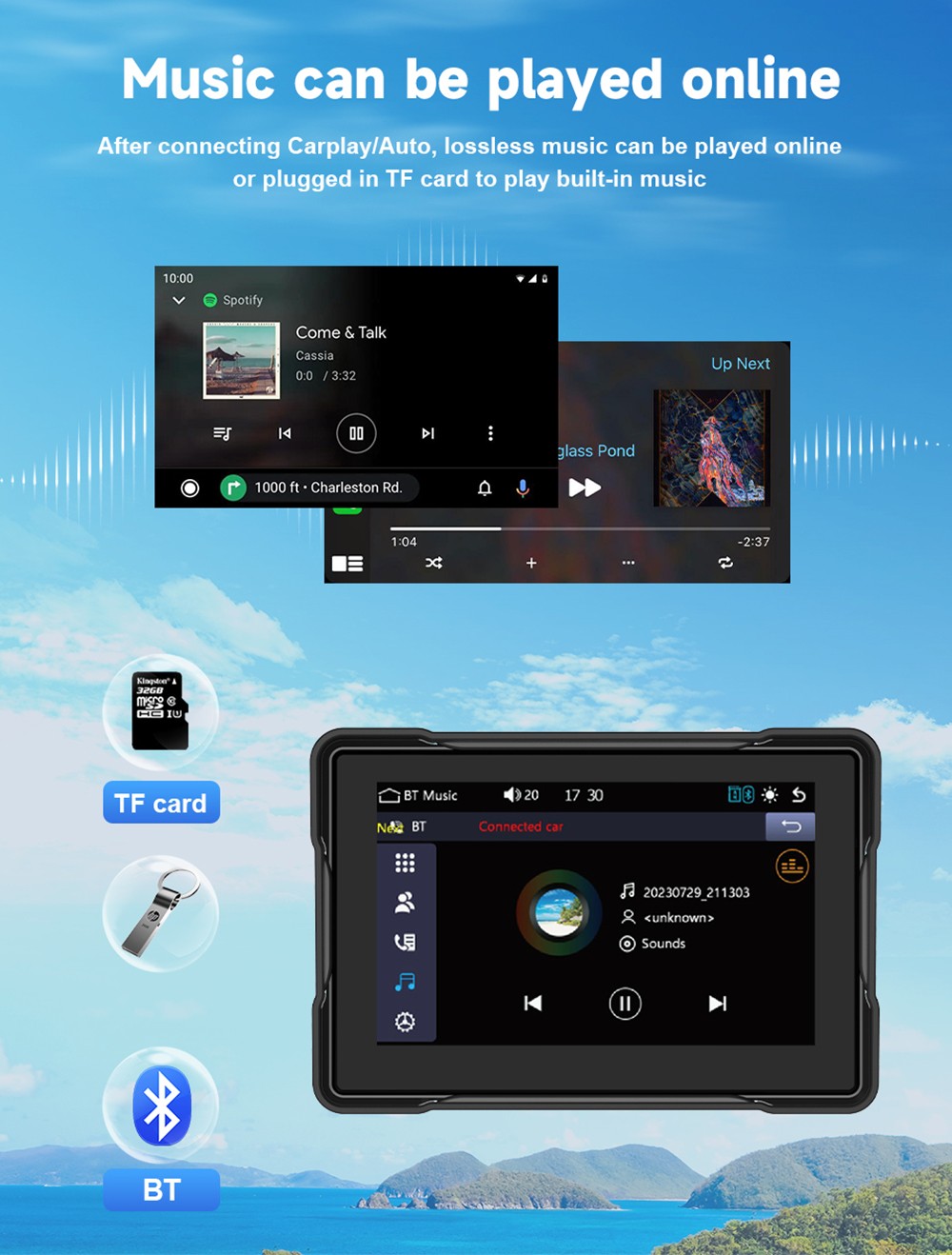 SD5005 5inch 2.5D IPS Motorcycle MP5 Player, Dual Bluetooth Connection, 800*480 Resolution, IP67 Waterproof, Support Carplay/ Mirrorlink/ Android Auto/ TF Card