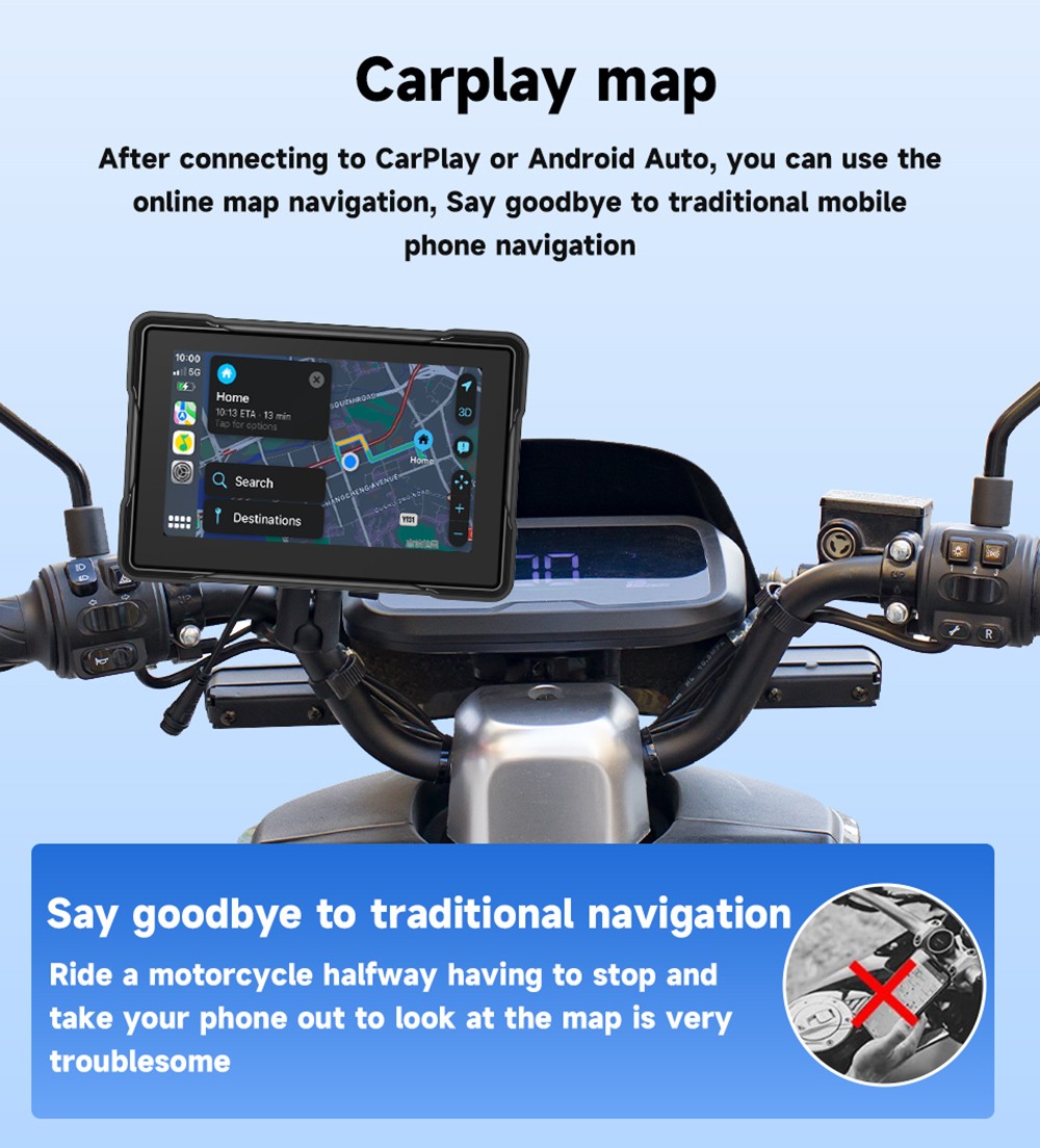 SD5005 5inch 2.5D IPS Motorcycle MP5 Player, Dual Bluetooth Connection, 800*480 Resolution, IP67 Waterproof, Support Carplay/ Mirrorlink/ Android Auto/ TF Card