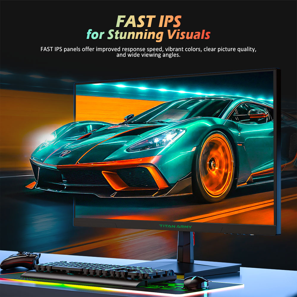TITAN ARMY P2510G Gaming Monitor, 24.5'' 1920*1080 FAST IPS Screen, 180Hz Refresh Rate, HDR10, 99% sRGB, 1ms GTG, Adaptive Sync, Dynamic OD, Game Assist, 8 Scene Modes, Hardware Low Blue Light, Adjustable Tilt, VESA Mount, 1*HDMI2.0 1*DP1.4 1* Audio