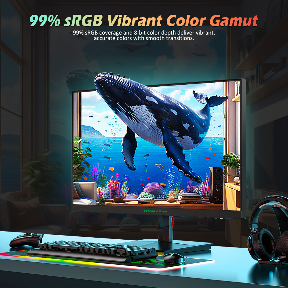 TITAN ARMY P2510G Gaming Monitor, 24.5'' 1920*1080 FAST IPS Screen, 180Hz Refresh Rate, HDR10, 99% sRGB, 1ms GTG, Adaptive Sync, Dynamic OD, Game Assist, 8 Scene Modes, Hardware Low Blue Light, Adjustable Tilt, VESA Mount, 1*HDMI2.0 1*DP1.4 1* Audio