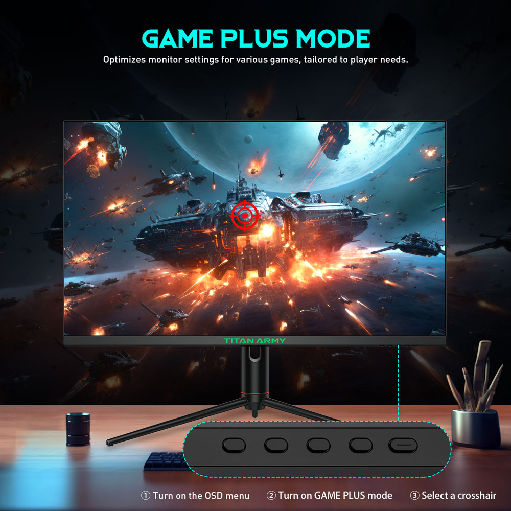 TITAN ARMY P32A2S2 Gaming Monitor, 32-inch 2560*1440 16:9 Fast IPS Screen, 240Hz Refresh Rate, 1ms GTG, HDR400, GamePlus Mode, Adaptive Sync, PIP & PBP Split Screen, E-Sport Backlight, VESA Mount & Adjustment Stand, 2*HDMI 2.1 2*DP 1.4 1* Audio