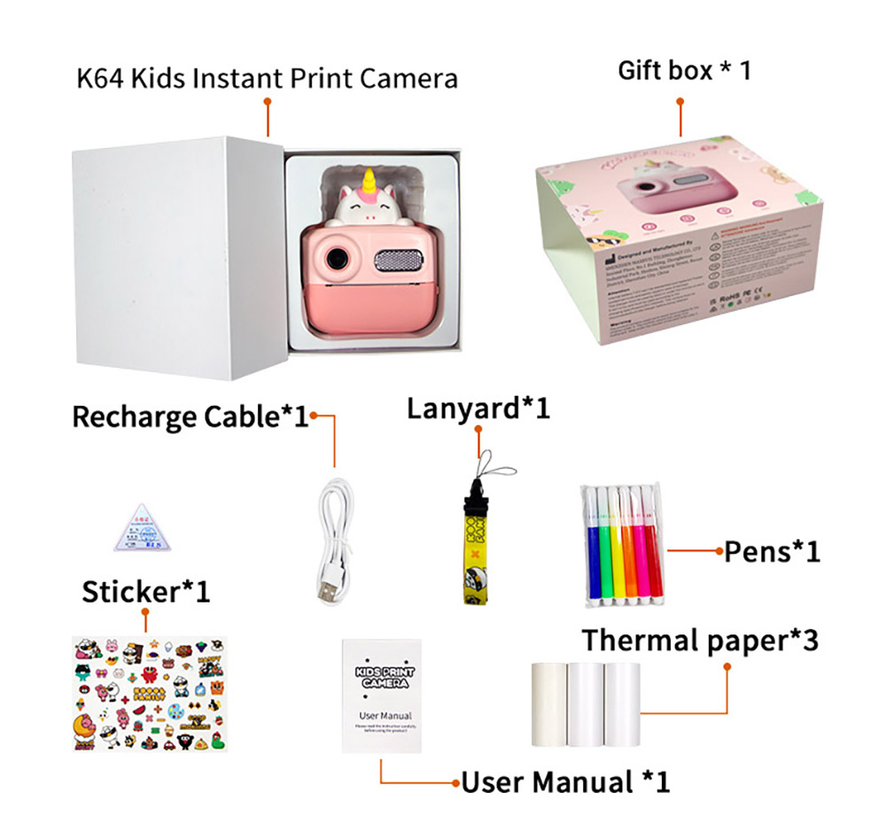 WOWKIDS K64 Kids Instant Print Camera, 48MP Front & Rear Dual Cameras - Green Carrot