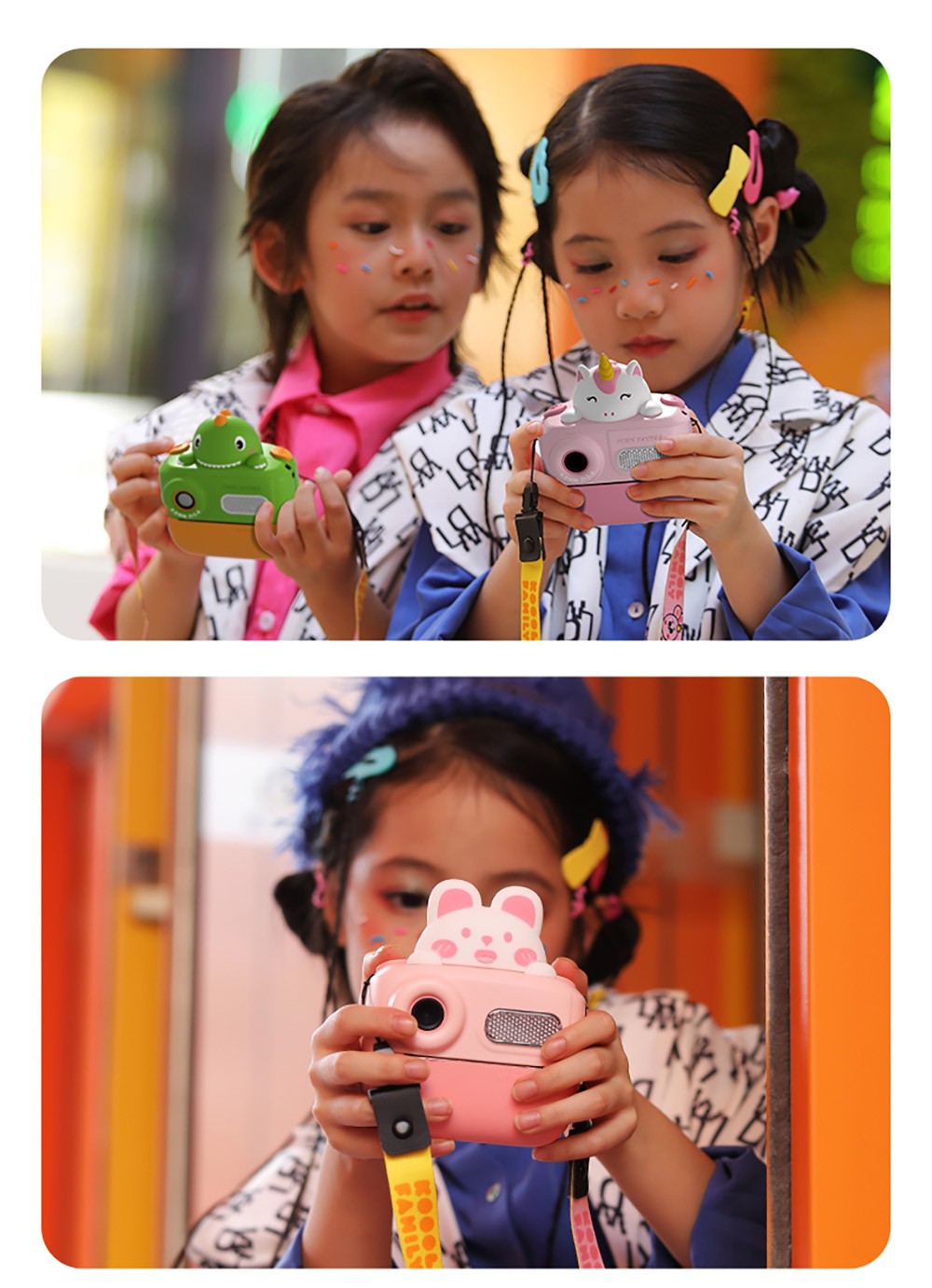 WOWKIDS K64 Kids Instant Print Camera, 48MP Front & Rear Dual Cameras - Green Carrot