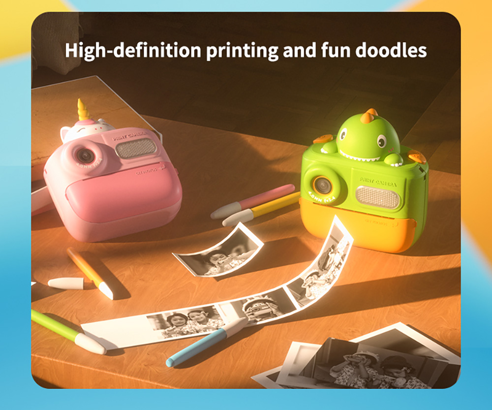 WOWKIDS K64 Kids Instant Print Camera, 48MP Front & Rear Dual Cameras - Green Carrot