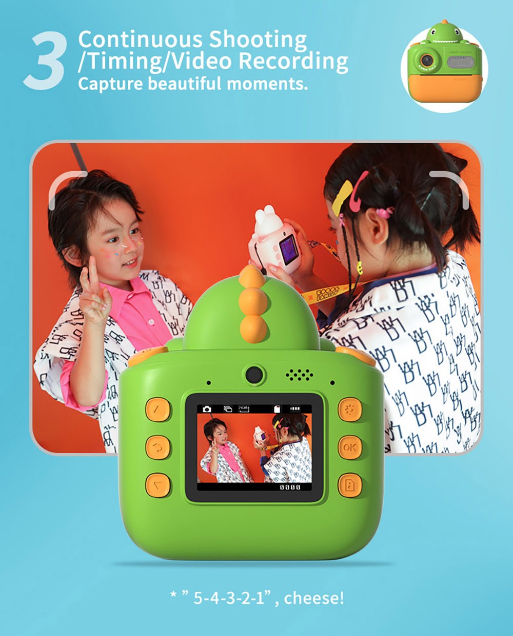 WOWKIDS K64 Kids Instant Print Camera, 48MP Front & Rear Dual Cameras - Pink Unicorn