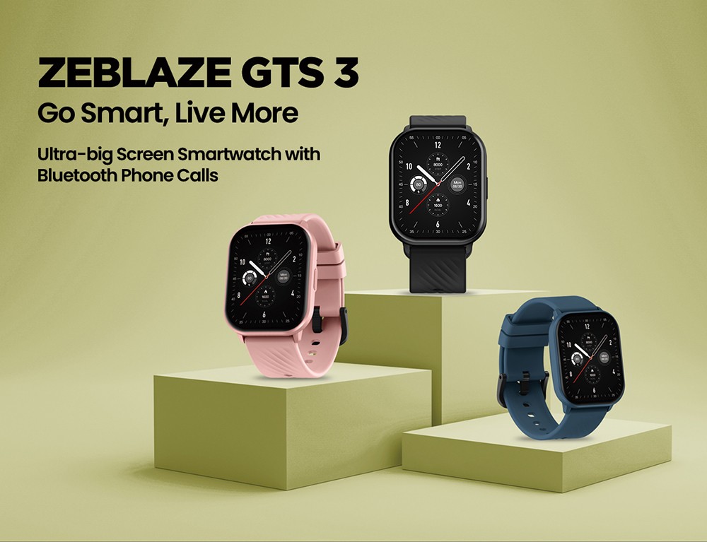 Zeblaze GTS 3 Smartwatch, 2.03' HD Color Display, Bluetooth Calling, 100+ Sports Modes, Heart Rate, SpO2 & Stress Monitoring - Black
