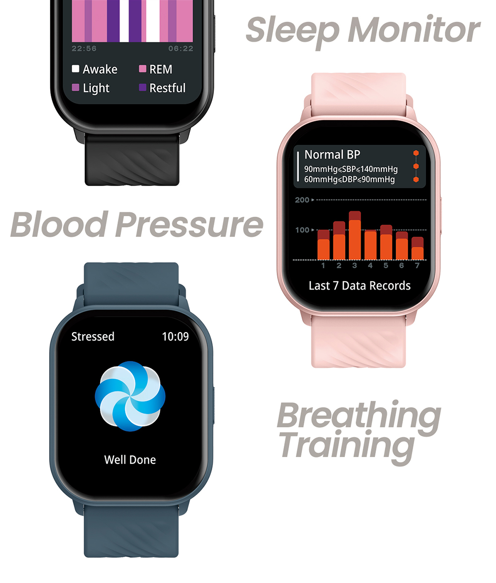 Zeblaze GTS 3 Smartwatch, 2.03' HD Color Display, Bluetooth Calling, 100+ Sports Modes, Heart Rate, SpO2 & Stress Monitoring - Black