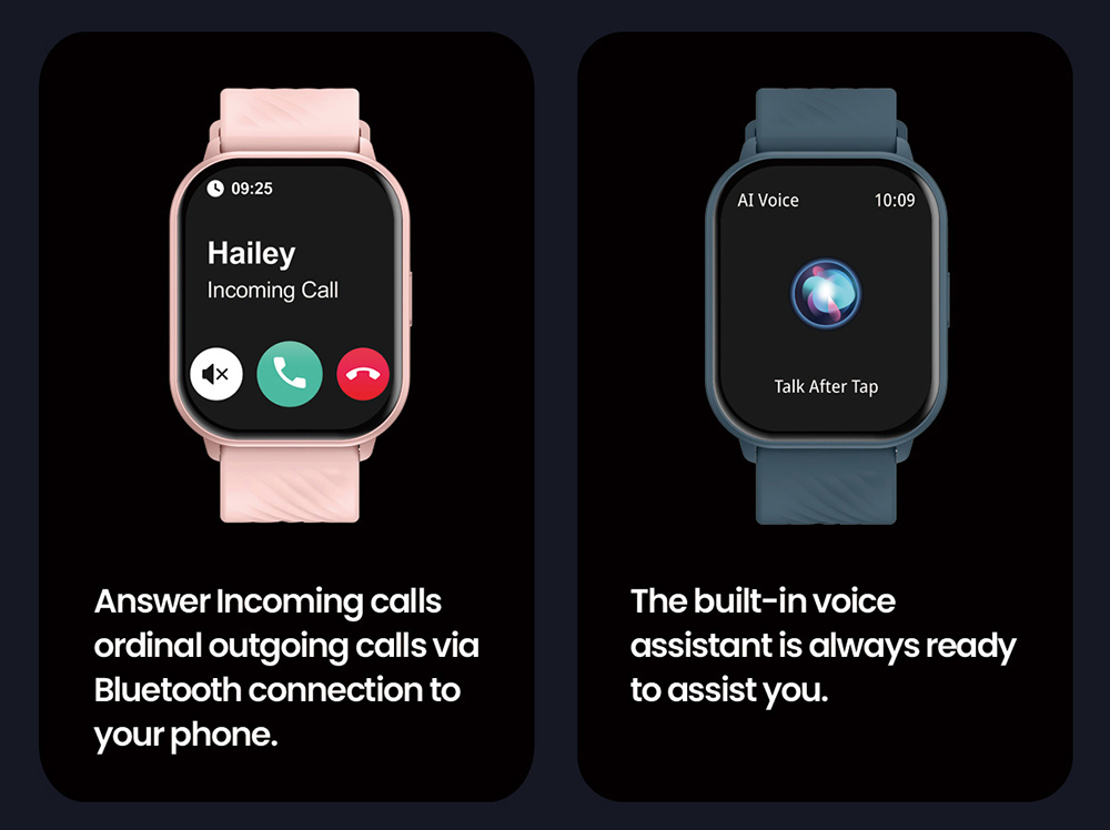 Zeblaze GTS 3 Smartwatch, 2.03' HD Color Display, Bluetooth Calling, 100+ Sports Modes, Heart Rate, SpO2 & Stress Monitoring - Black