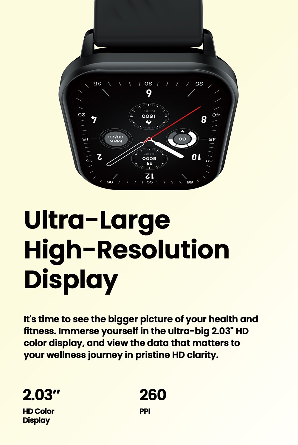 Zeblaze GTS 3 Smartwatch, 2.03' HD Color Display, Bluetooth Calling, 100+ Sports Modes, Heart Rate, SpO2 & Stress Monitoring - Black