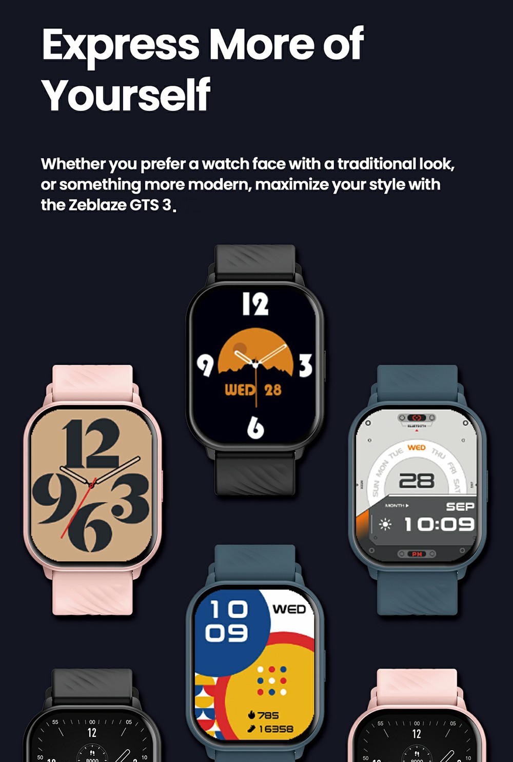 Zeblaze GTS 3 Smartwatch, 2.03' HD Color Display, Bluetooth Calling, 100+ Sports Modes, Heart Rate, SpO2 & Stress Monitoring - Black