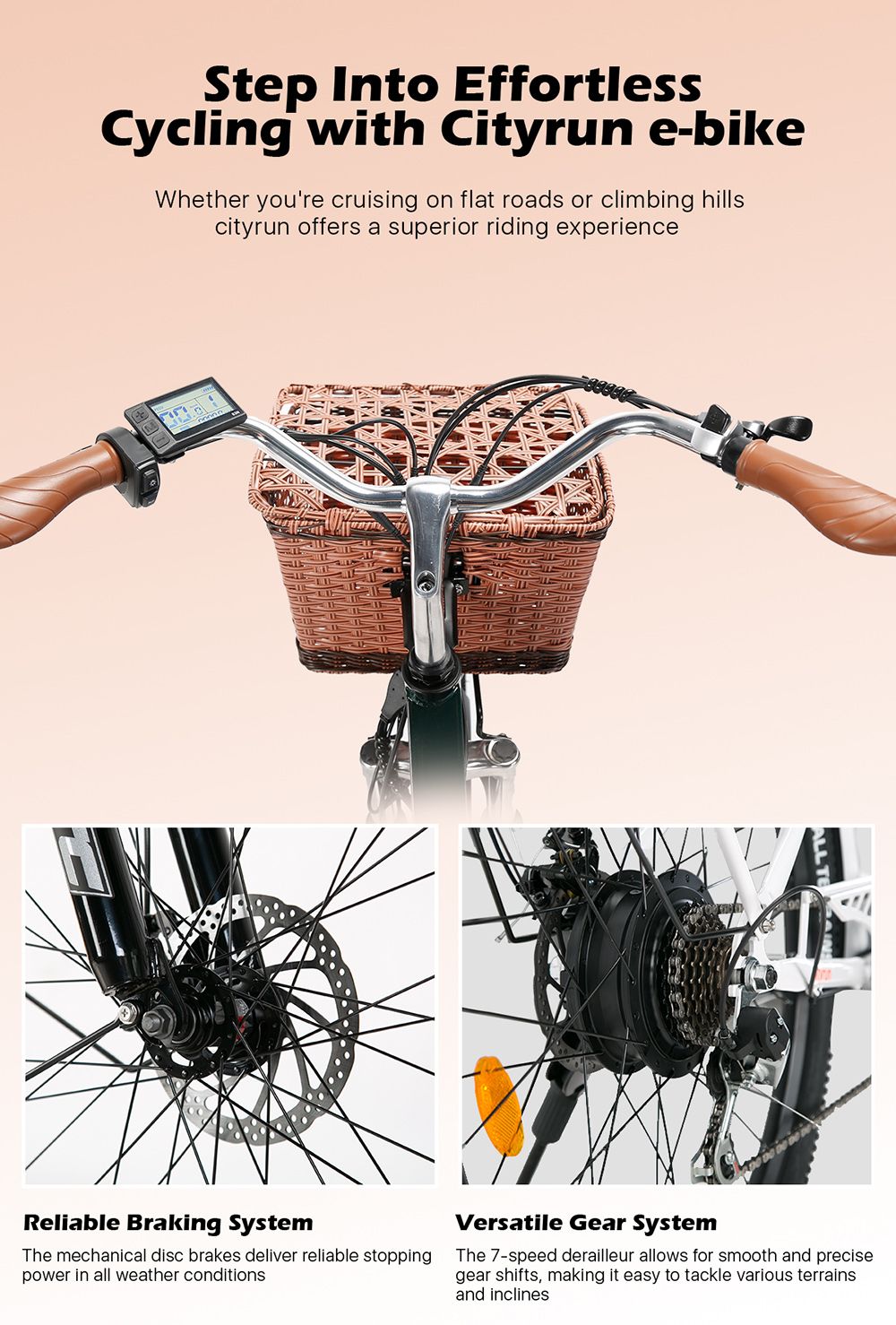 CYSUM Cityrun-20 Step-Thru Electric City Bike 20 Inch Tire 250W Motor 36V 10Ah Battery 25km/h Max Speed 30-50km Range SHIMANO 7-speed Gear Dual Disc Brake - White