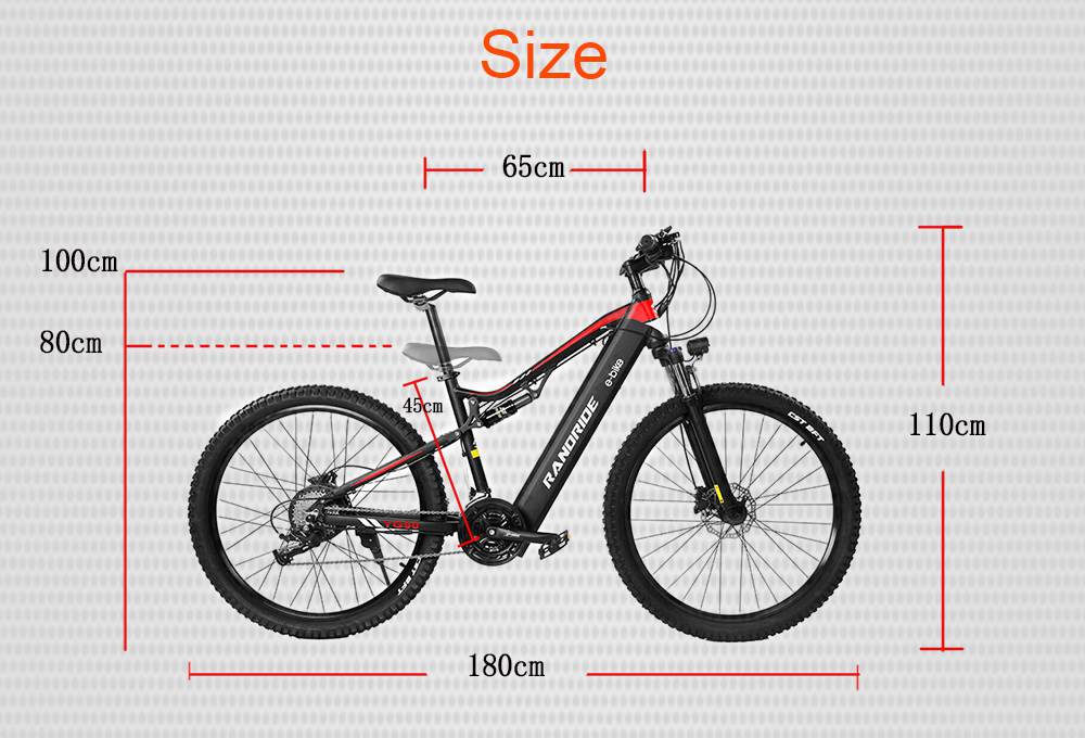 RANDRIDE YG90B Electric Bike 1000W Motor 45km/h Max Speed 48V 17Ah Removable battery 70-90KM Max Range 27.5*2.4'' CST Tires 120kg Load Shimano 21 Gears Hydraulic brake - Black & Red