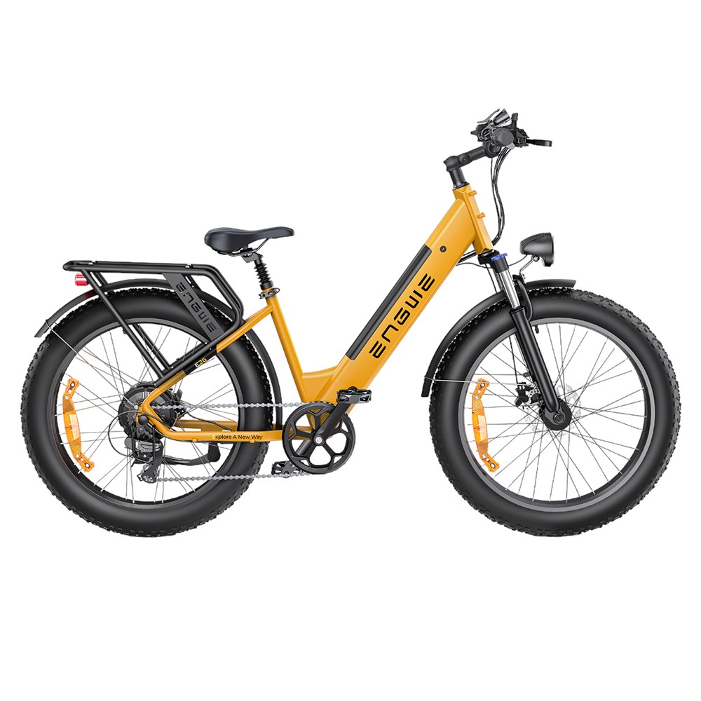 ENGWE E26 Step-thru Electric Bike, 48V 16AH Battery 250W Motor Mountain Bike Shimano 7-Speed Gear 140km Max Range 25km/h Max Speed 26*4.0 inch Fat Tire 150kg Load Hydraulic Disc Brake - Bumblebee Yellow
