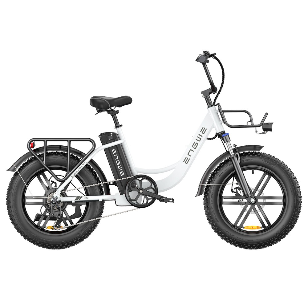 ENGWE L20 Electric Bike 20*4.0 inch Fat Tire 250W Motor 25km/h Max Speed 48V 13Ah Battery 140km Mileage Max Load 120kg Shimano 7-Speed Transmission - White