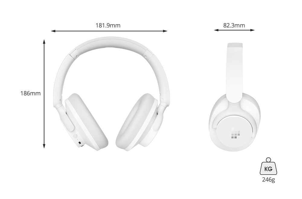 Tronsmart Sounfii Q20 ANC Bluetooth Headphones, 50 Hours Autonomy, 90° Swiveling Earpads, Pair with 2 Devices, Tronsmart App Control, Built-in Mic for Clear Calls, Active Noise Cancellation - White