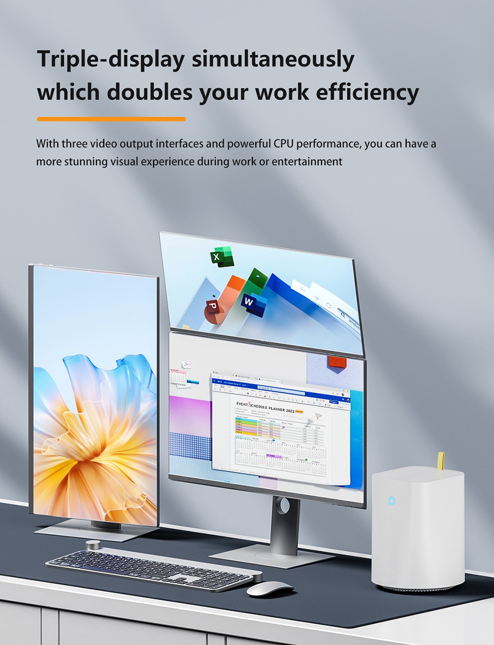 AOOSTAR R3 Pro Mini PC, AMD Ryzen 7 5825U 8 Cores 4.5GHz, 8GB DDR4 RAM 256GB SSD, HDMI+DP+Type-C Triple 4K Display, WiFi 6 Bluetooth 5.2, 2*USB3.0 2*USB2.0 2*2.5G RJ45 Ports 1*3.5mm Audio Jack, Dual-fan Cooling - EU Plug