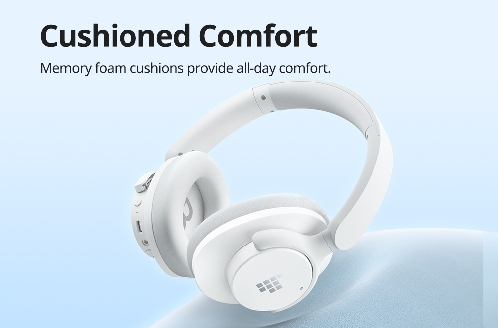 Tronsmart Sounfii Q20 ANC Bluetooth Headphones, 50 Hours Autonomy, 90° Swiveling Earpads, Pair with 2 Devices, Tronsmart App Control, Built-in Mic for Clear Calls, Active Noise Cancellation - White
