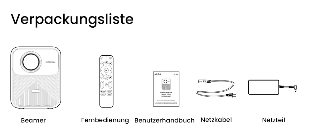 Wanbo Mozart 1 Pro LCD-Beamer, 900 ANSI, Native 1080P, Android TV 11, Autofokus, Objektvermeidung – EU-Stecker