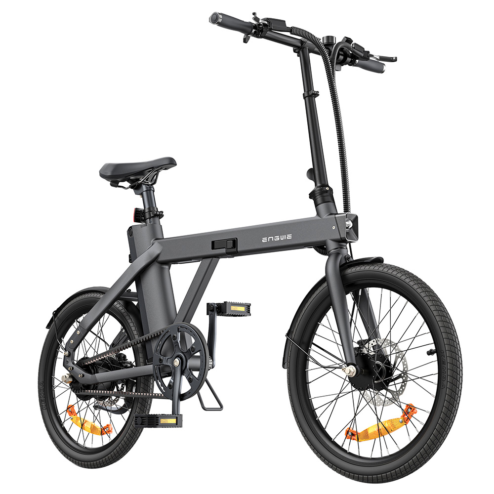 ENGWE P20 20 inch Folding Electric Bike, 250W Silent Motor Torque Sensor, Carbon Belt 36V 9.6Ah Battery 100km range,25km/h Max Speed, Dual Disc Brake, 18.5kg Light Weight Turn Signal - Black