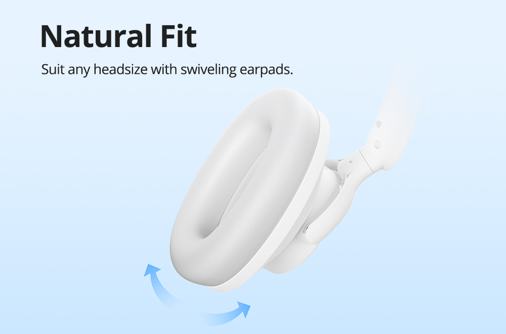 Tronsmart Sounfii Q20 ANC Bluetooth Headphones, 50 Hours Autonomy, 90° Swiveling Earpads, Pair with 2 Devices, Tronsmart App Control, Built-in Mic for Clear Calls, Active Noise Cancellation - White