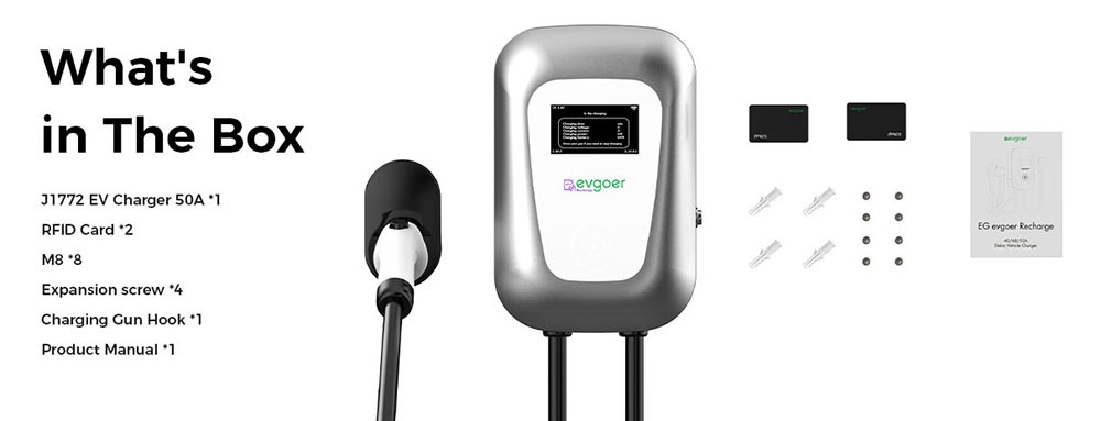 EG Evgoer Level 2 EV Charger, with NEMA 14-50 Plug, 240V 40Amps, 23FT Charger Cable, Adjustable Current Schedule Time, for All J1772 Electric Cars