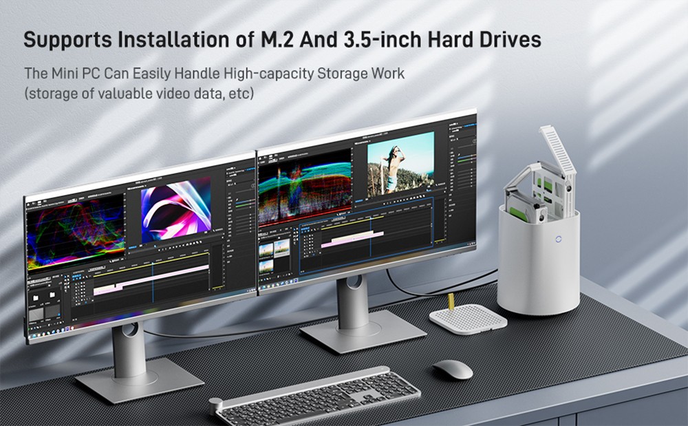 AOOSTAR R3 Pro Mini PC, AMD Ryzen 7 5825U 8 Cores 4.5GHz, 16GB DDR4 RAM 512GB SSD, HDMI+DP+Type-C Triple 4K Display, WiFi 6 Bluetooth 5.2, 2*USB3.0 2*USB2.0 2*2.5G RJ45 Ports 1*3.5mm Audio Jack, Dual-fan Cooling - EU Plug