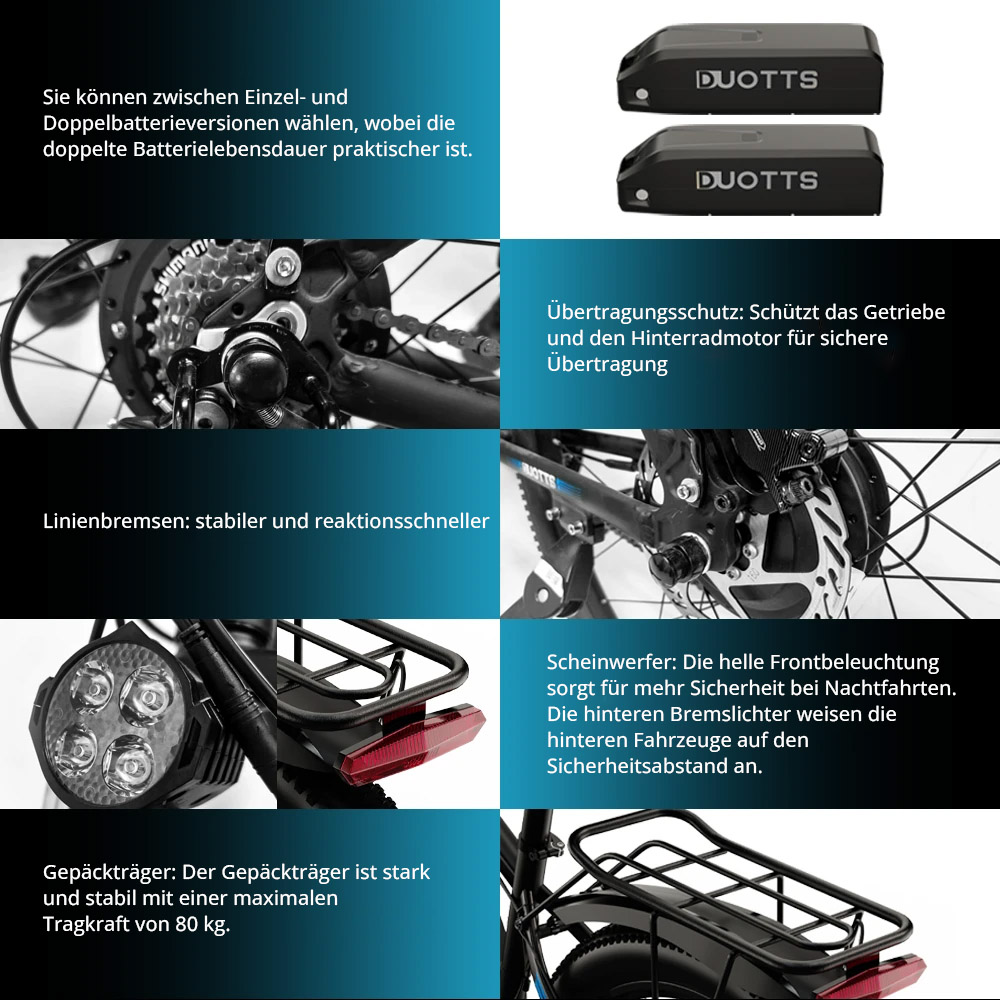 DUOTTS C29 Elektrofahrrad, 750W, Mountainbike, 2x48V, 15Ah Akkus, 50 km Reichweite, 50 km/h Höchstgeschwindigkeit, Shimano 21-Gang-Getriebe