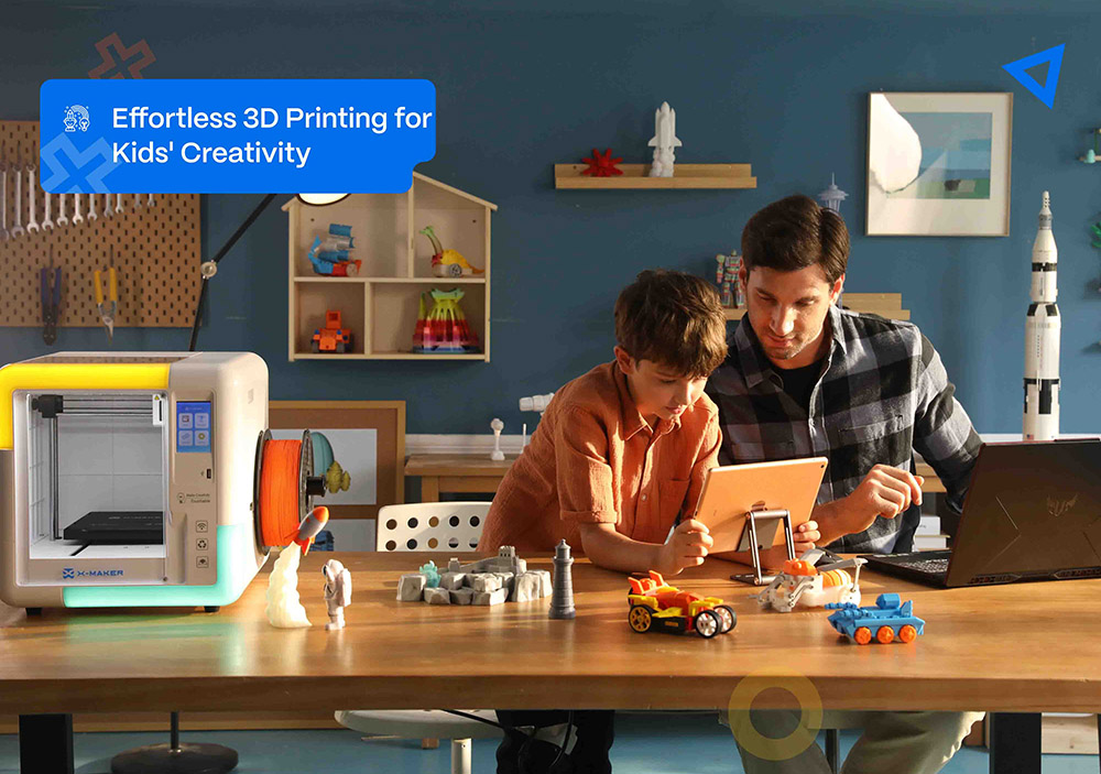 AOSEED X-MAKER 3D Printer for Kids and Beginners, Leveling-Free Bed, Wi-Fi Printing, Ultra Silent, App Control, PLA/ABS Filament Supported