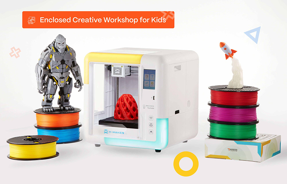 AOSEED X-MAKER 3D Printer for Kids and Beginners, Leveling-Free Bed, Wi-Fi Printing, Ultra Silent, App Control, PLA/ABS Filament Supported