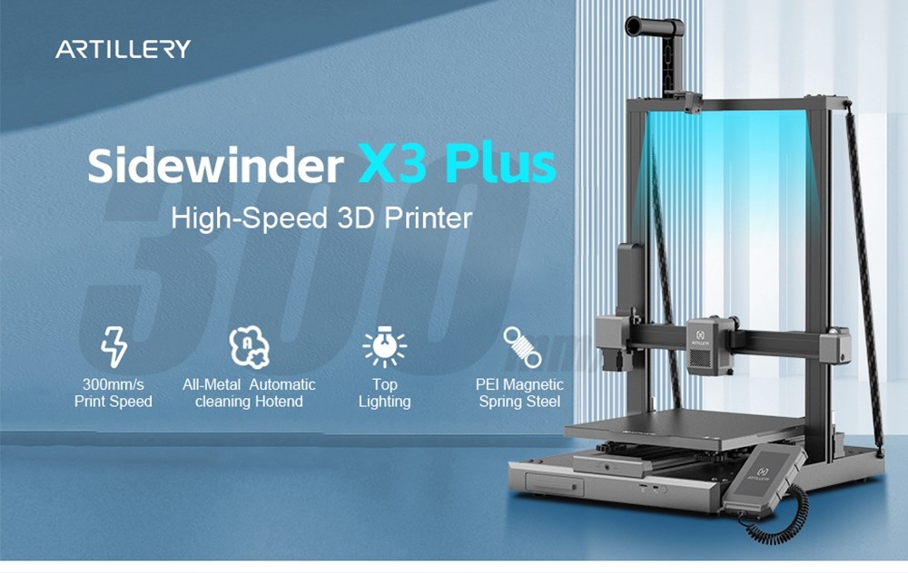 Artillery Sidewinder X3 Plus 3D Printer, Auto-Leveling, 300mm/s Max Printing Speed, Dual-Gear Direct Extruder, 300*300*400mm