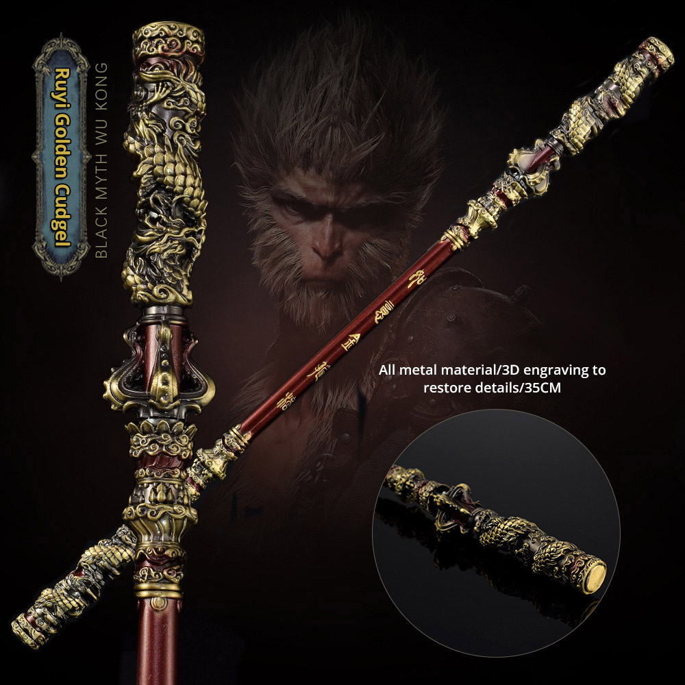 Black Myth Wukong Monkey King Ruyi Golden Cudgel 35cm Model Metal Crafts - Bronze