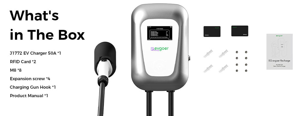 EG Evgoer Level 2 EV Charger, with NEMA 14-60 Plug, 240V 48Amps, 23FT Charger Cable, Adjustable Current Schedule Time, for All J1772 Electric Cars