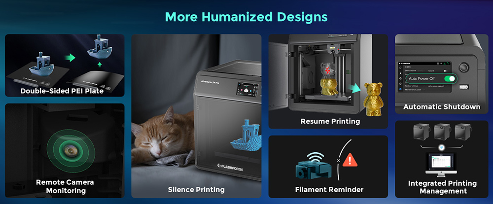 Flashforge Adventurer 5M Pro 3D Printer, Auto Leveling, 600mm/s Max Printing Speed, Remote Camera Monitoring, Filament Runout Reminder, Dual Air Filtration System, Automatic Shutdown, 50dB Silent Printing, WiFi Connection, 220x220x220mm