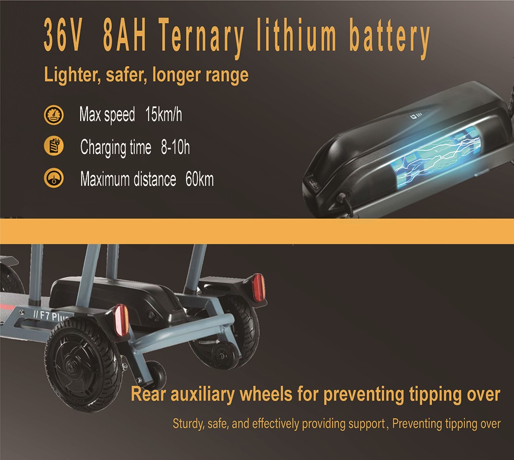 Freejoyer F7 Plus Elektroroller mit vier Rädern und Sitz, 300-W-Motor, 36-V-21-Ah-Akku, 15 km/h Höchstgeschwindigkeit, 35 km maximale Reichweite – Grau