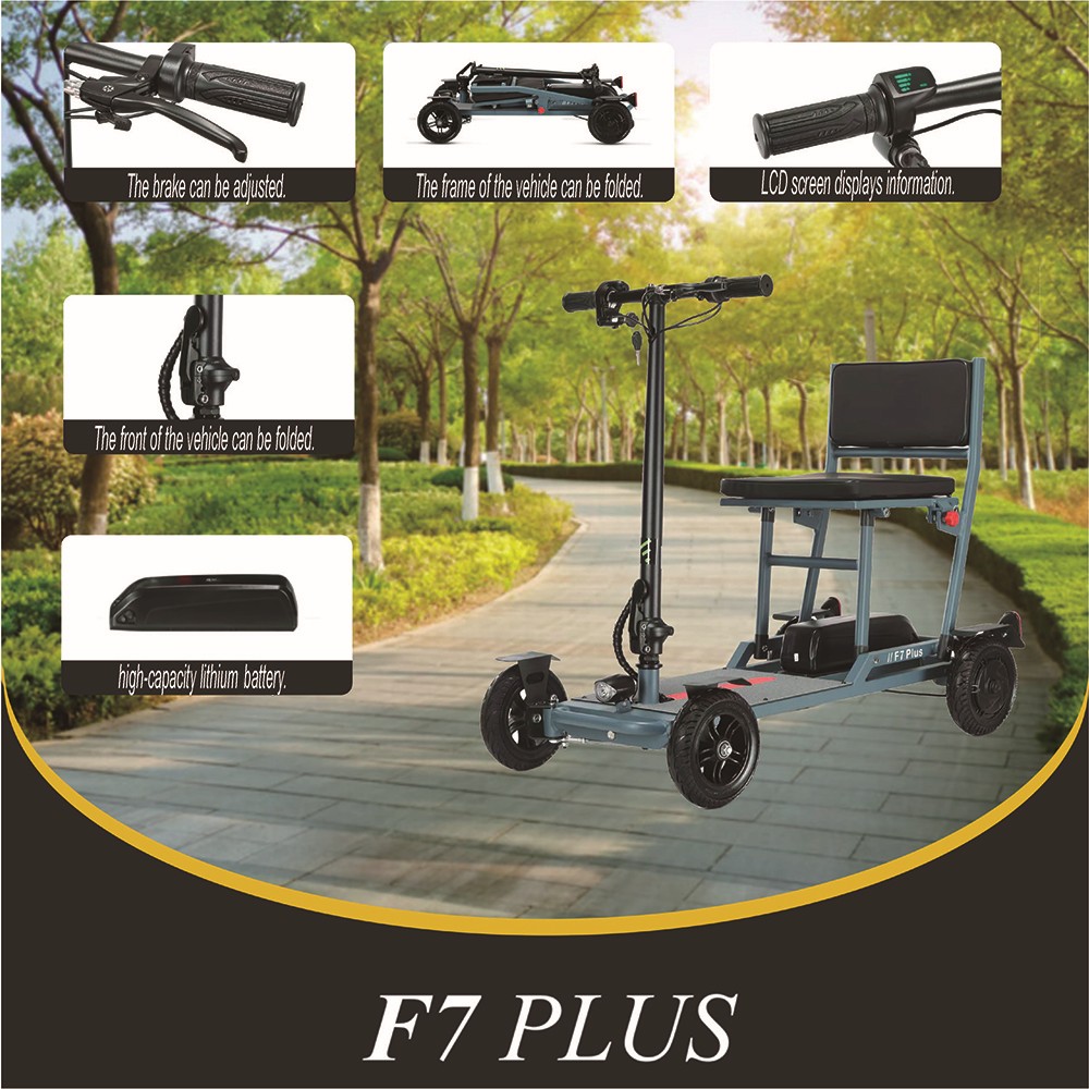 Freejoyer F7 Plus Elektroroller mit vier Rädern und Sitz, 300-W-Motor, 36-V-21-Ah-Akku, 15 km/h Höchstgeschwindigkeit, 35 km maximale Reichweite – Grau