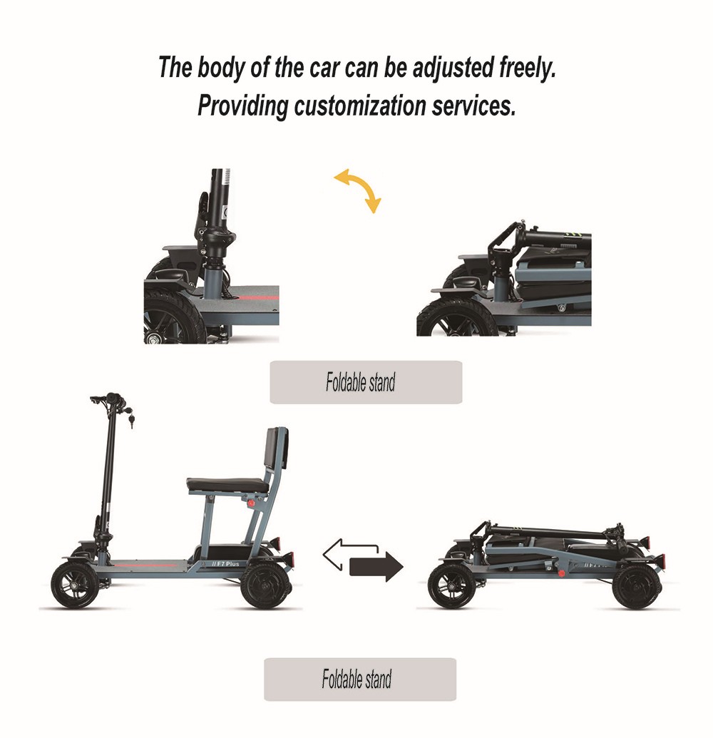 Freejoyer F7 Plus Elektroroller mit vier Rädern und Sitz, 300-W-Motor, 36-V-21-Ah-Akku, 15 km/h Höchstgeschwindigkeit, 35 km maximale Reichweite – Grau