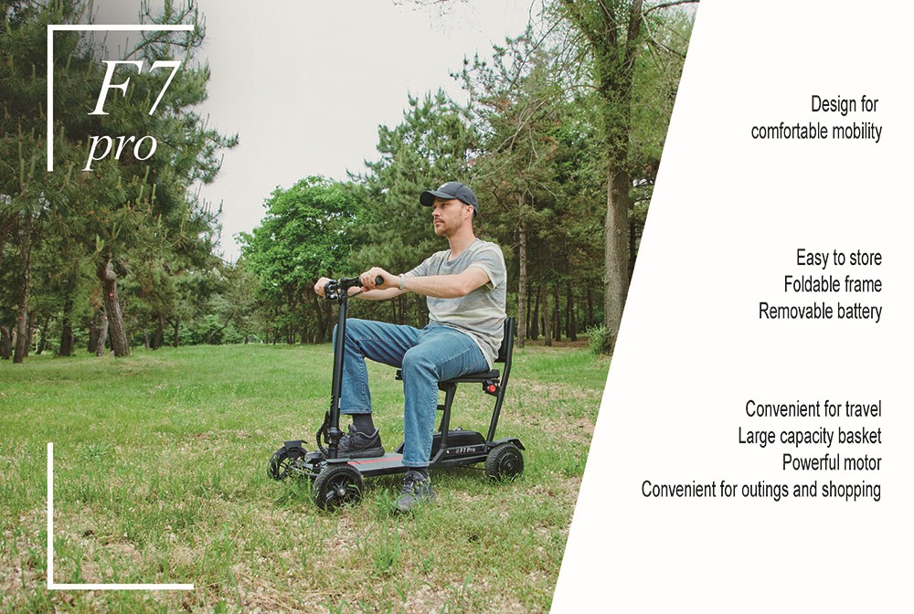 Freejoyer F7 Pro Elektroroller mit vier Rädern und Sitz, 300-W-Motor, 36-V-13-Ah-Akku, 15 km/h Höchstgeschwindigkeit, 35 km maximale Reichweite – Grau