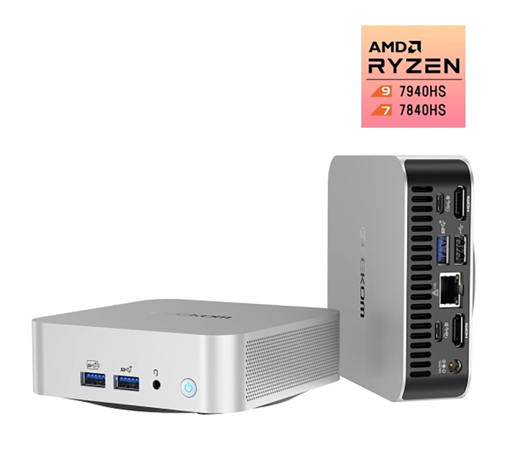 GEEKOM A7 Mini PC, AMD Ryzen 9 7940HS 8 Core Up to 5.2GHz, 32GB RAM 2TB SSD, WiFi 6E Bluetooth 5.2, 1*USB4 + 1*USB3.2 Type-C + 2*HDMI2.0 4 Screens Display, 3*USB3.2 Type-A 1*USB2.0 1*2.5G RJ45 1*SD Card Reader 1*3.5 mm Headphone Jack