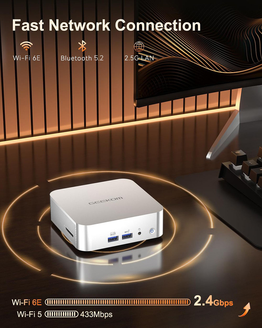 GEEKOM A7 Mini PC, AMD Ryzen 9 7940HS 8 Core Up to 5.2GHz, 32GB RAM 2TB SSD, WiFi 6E Bluetooth 5.2, 1*USB4 + 1*USB3.2 Type-C + 2*HDMI2.0 4 Screens Display, 3*USB3.2 Type-A 1*USB2.0 1*2.5G RJ45 1*SD Card Reader 1*3.5 mm Headphone Jack