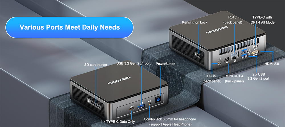GEEKOM Air12 Mini PC, Intel Alder Lake N100 4 Cores Up to 3.4GHz, 16GB RAM 512GB SSD, HDMI+Mini DP 4K Dual Screen Display
