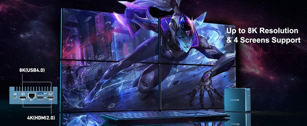 GEEKOM IT13 Mini PC, Intel i9-13900H 14 Cores 20 Threads Up to 5.40 GHz, 32GB DDR4 RAM 2TB SSD, 2*USB4.0(8K@60Hz)+2*HDMI2.0(4K@60Hz) 4 Screens Display, WiFi6E Bluetooth5.2, 3*USB3.2 1*USB2.0 1*SD Card Slot 1*Headphone Jack 1*2.5GbE LAN