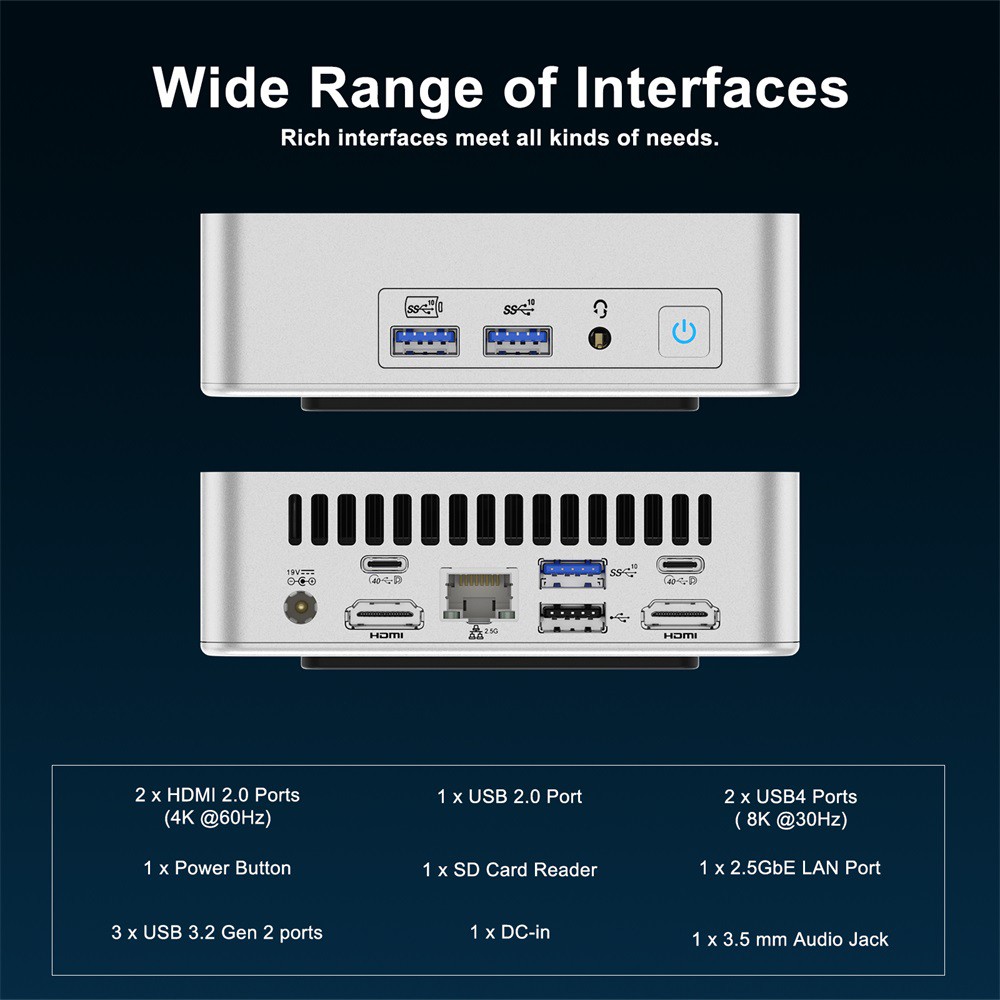 GEEKOM XT12 Pro Mini PC, Intel Core i9-12900H 14 Cores Up to 5.0GHz, 32GB RAM 1TB SSD, 2*USB 4 (8K)+2*HDMI 2.0 (4K) Quad Display, WiFi 6E Bluetooth 5.2, 3*USB 3.2 1*USB 2.0 1*2.5G LAN 1*SD Card Reader 1*3.5mm Audio Jack