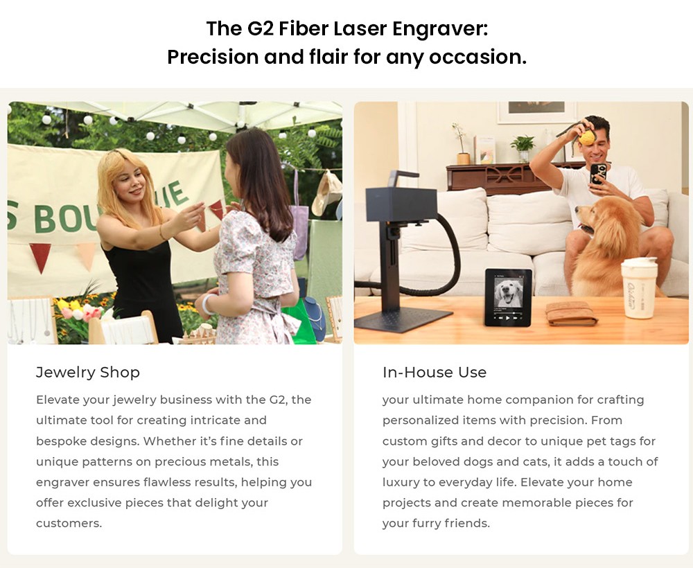 Gweike Cloud G2 Pro 20W Fiber Laser Marking Machine, 10000mm/s Speed, 0.001mm Accuracy, 110mm*110mm, 1.5mm Max. Depth on Metal, 30+ Colors Engraving, GWEIKE Glaser/ LightBurn, Supports Rotary Roller, Manual Lift - Chinese Plug