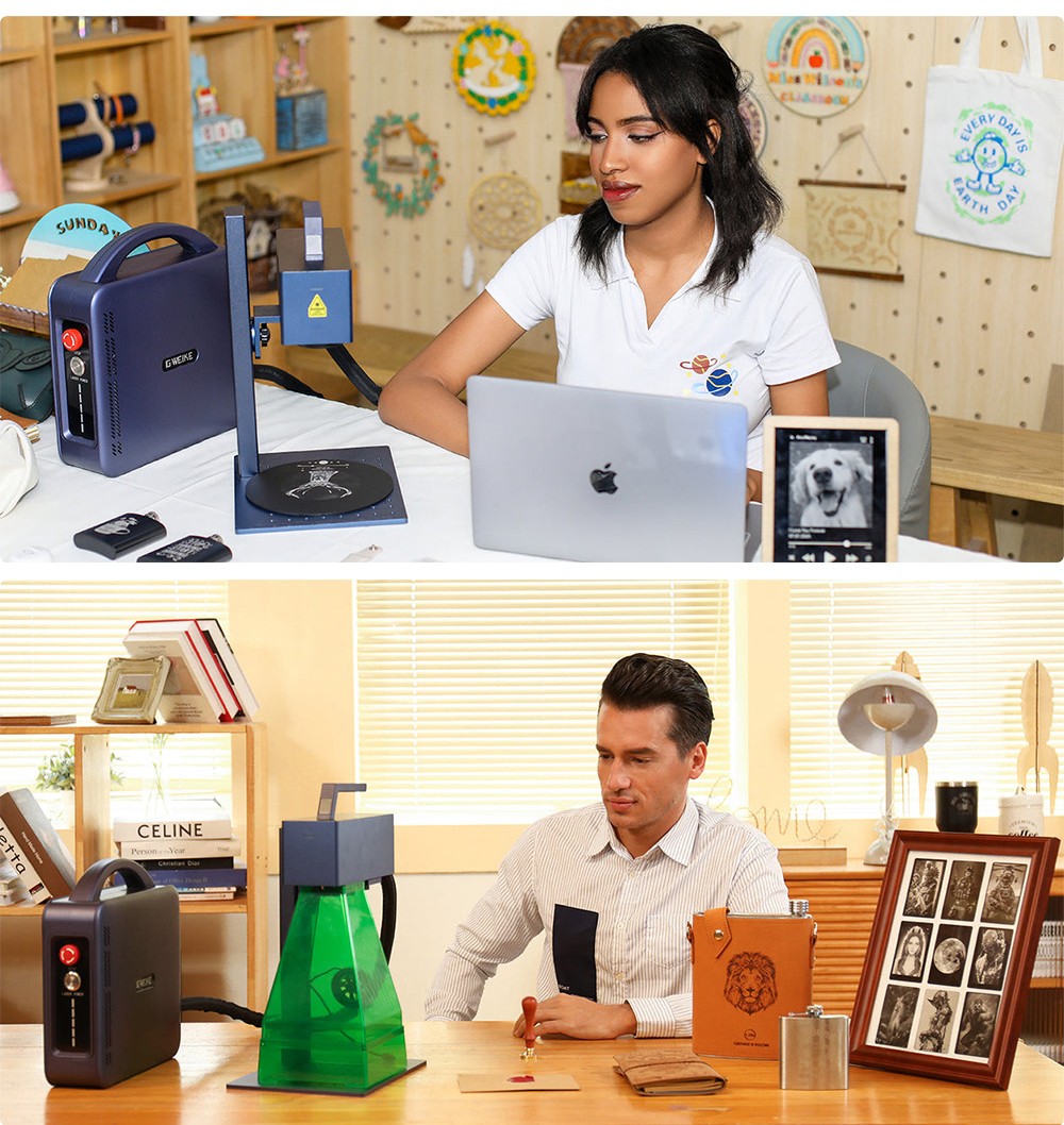 Gweike Cloud G2 Pro 20W Fiber Laser Marking Machine, 10000mm/s Speed, 0.001mm Accuracy, 110mm*110mm, 1.5mm Max. Depth on Metal, 30+ Colors Engraving, GWEIKE Glaser/ LightBurn, Supports Rotary Roller, Manual Lift - Chinese Plug