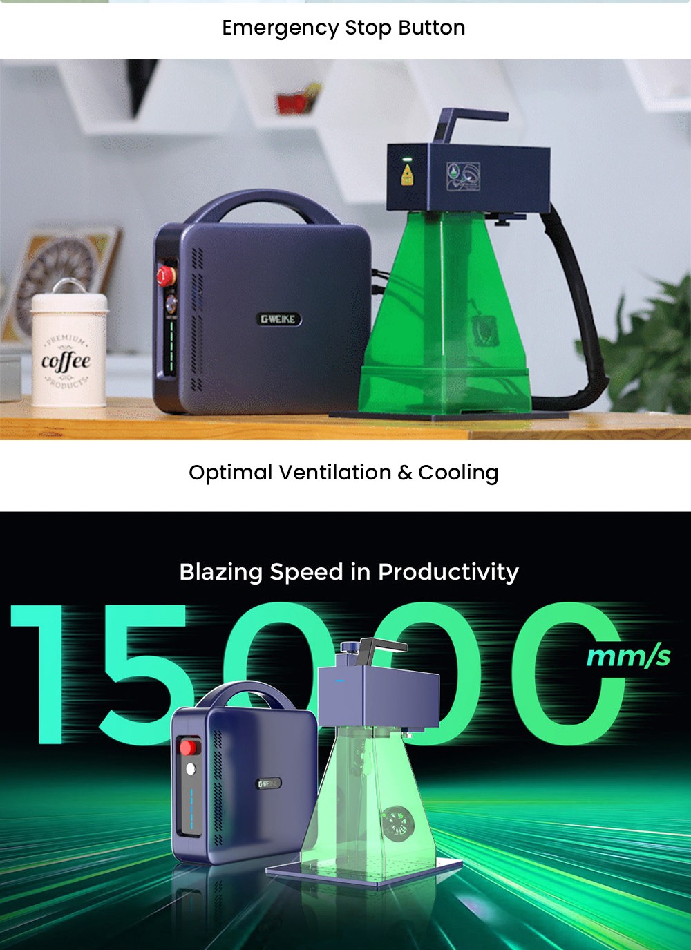 Gweike Cloud G2 Pro 20W Fiber Laser Marking Machine, 10000mm/s Speed, 0.001mm Accuracy, 110mm*110mm, 1.5mm Max. Depth on Metal, 30+ Colors Engraving, GWEIKE Glaser/ LightBurn, Supports Rotary Roller, Manual Lift - Chinese Plug