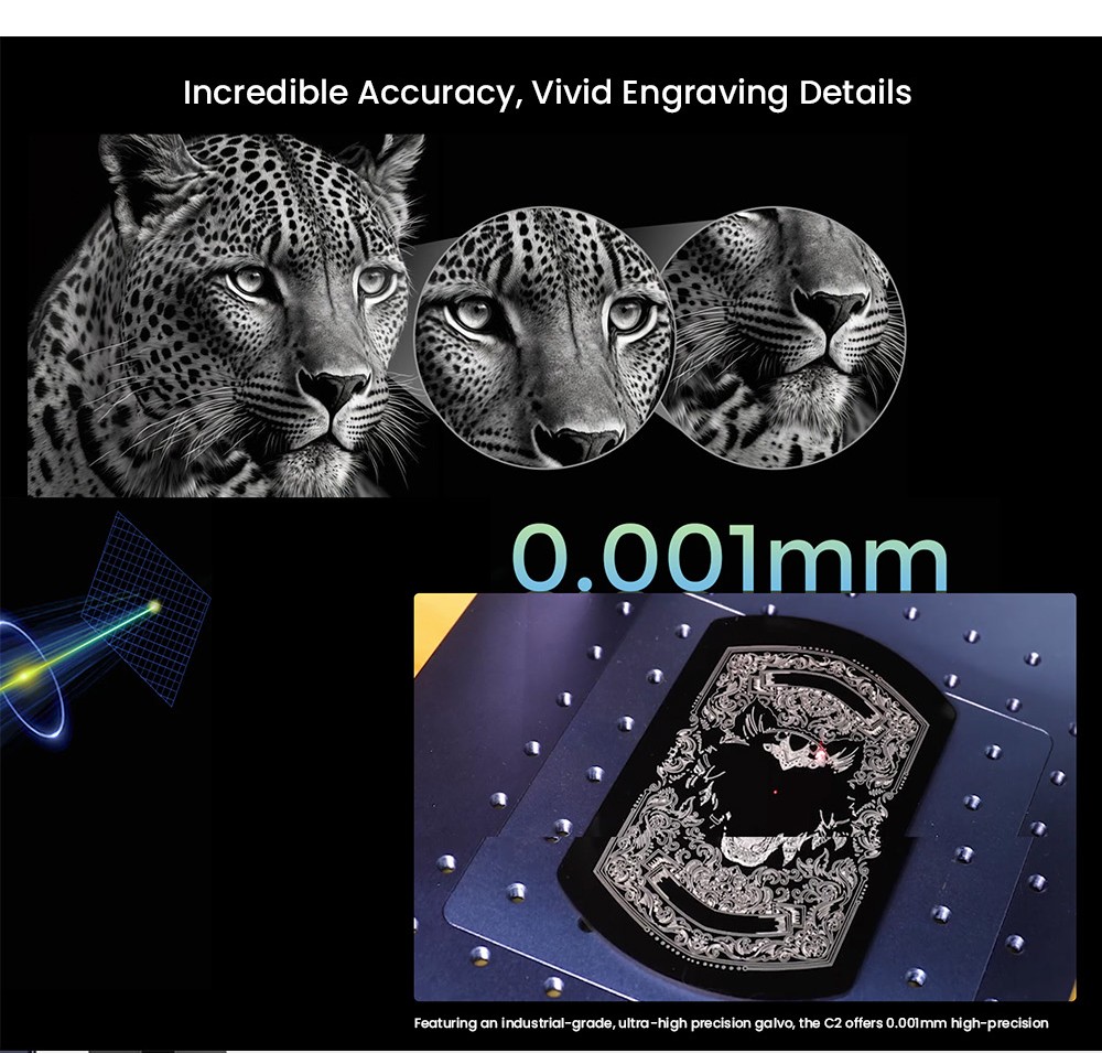 Gweike Cloud G2 Pro 20W Fiber Laser Marking Machine, 10000mm/s Speed, 0.001mm Accuracy, 110mm*110mm, 1.5mm Max. Depth on Metal, 30+ Colors Engraving, GWEIKE Glaser/ LightBurn, Supports Rotary Roller, Manual Lift - Chinese Plug