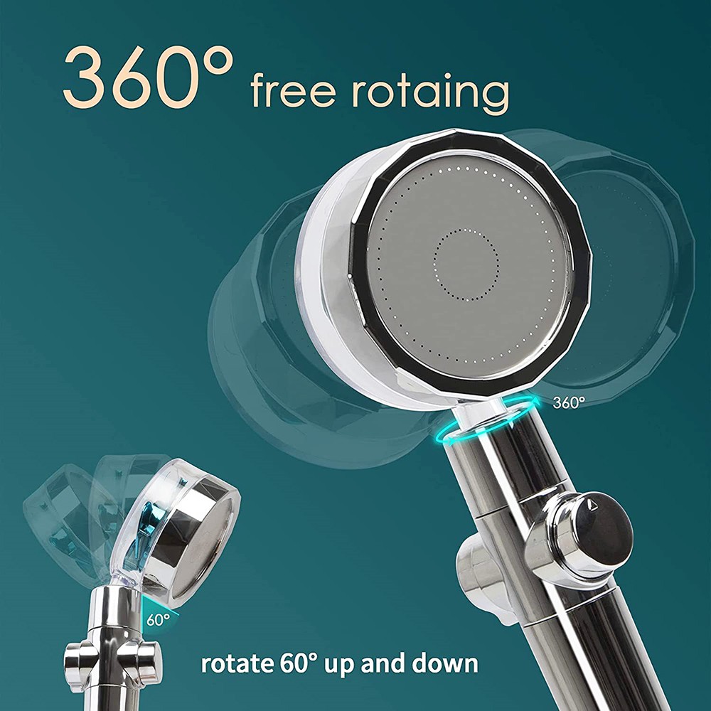 Handheld Turbocharged Shower Head with 3 Filters, High-Pressure Water Saving Home Bath Turbo Fan Shower Kit - Blue