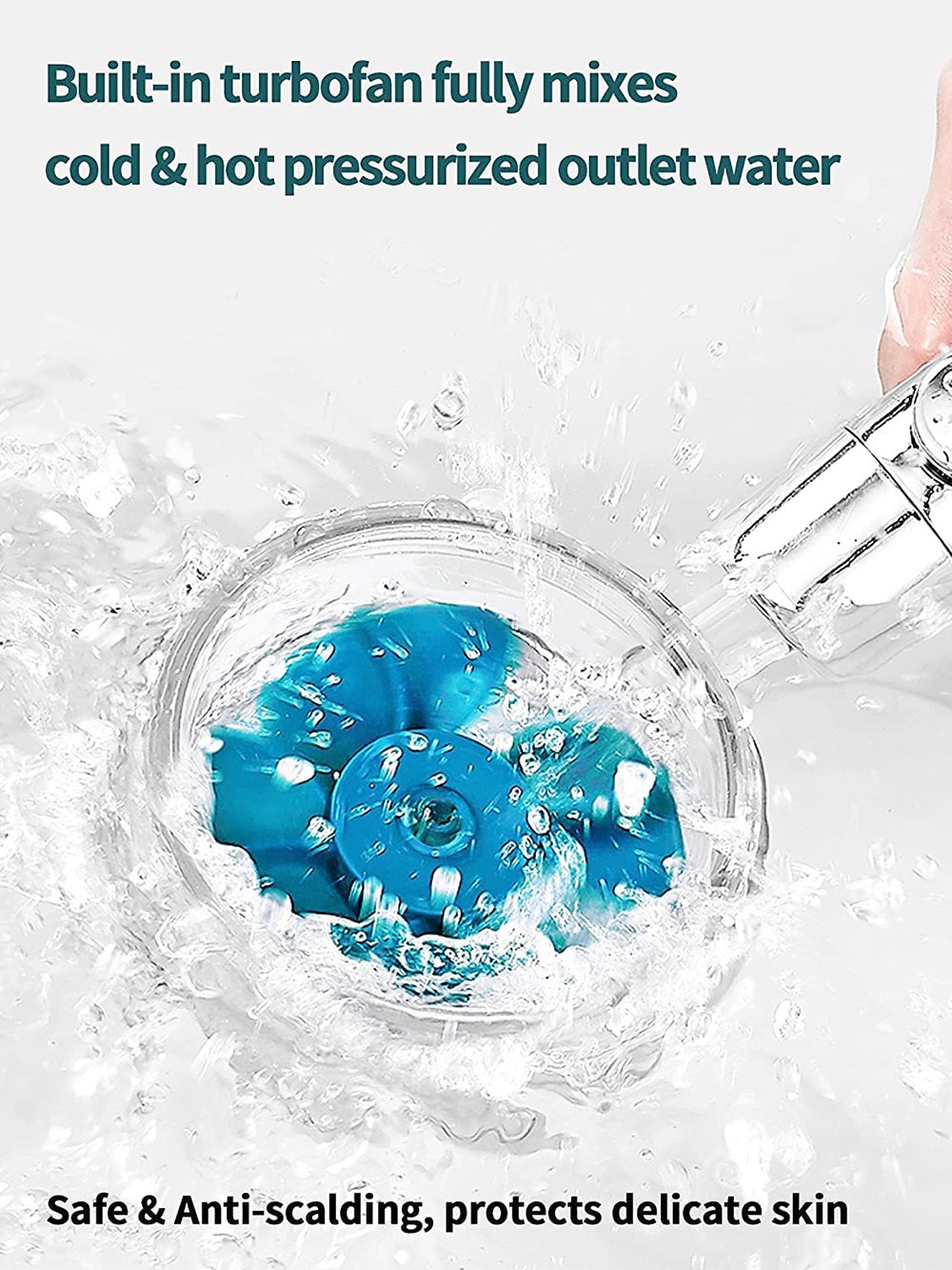 Handheld Turbocharged Shower Head with 3 Filters, High-Pressure Water Saving Home Bath Turbo Fan Shower Kit - Blue