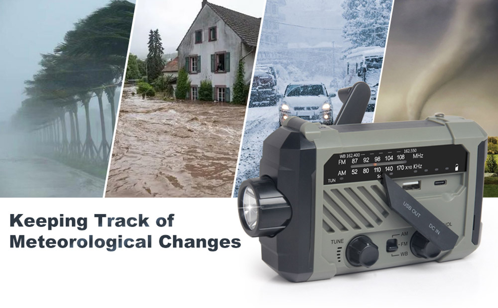 Emergency Solar Radio with Hand Crank, Portable Camping NOAA/AM/FM Weather Radio, 3 Mode Flashlight, SOS Alarm, Phone Charger