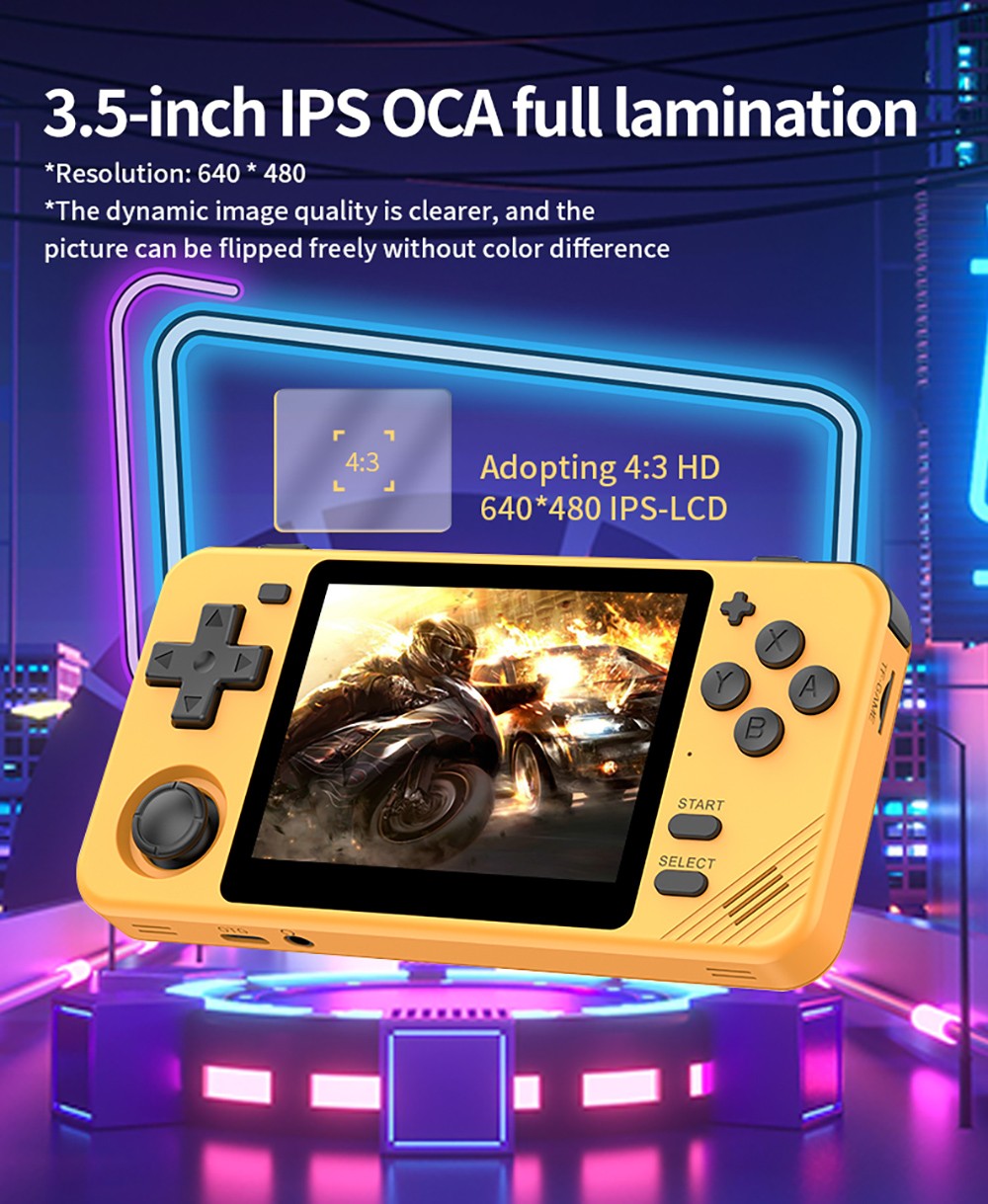 Powkiddy RGB10X Handheld Game Console, Open Source Linux, 3.5-inch 640*480 IPS Screen, 128GB TF Card, 64-bit 3D Simulators, 6 Hours Autonomy - Transparent Black